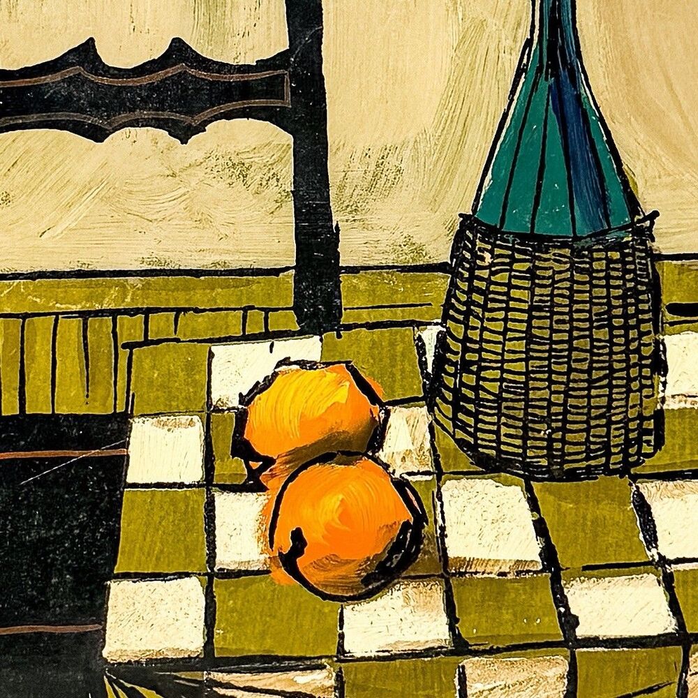 Vintage Benet Signed Modernist Still Life Acrylic Painting Framed MCM 19” - Picture 3 of 9